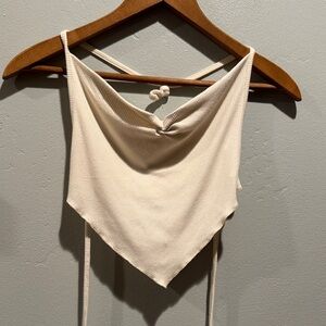 SHEIN Cream Ribbed Triangle Bandana Women's Halter Tie Crop Cropped Top
